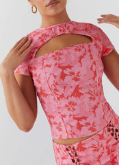 Take a Sip Tie Crop Top - Cherry Blossom