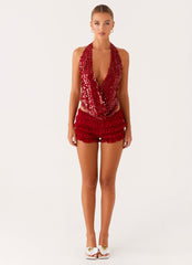 Rio Dreams Cowl Neck Halter Top - Red