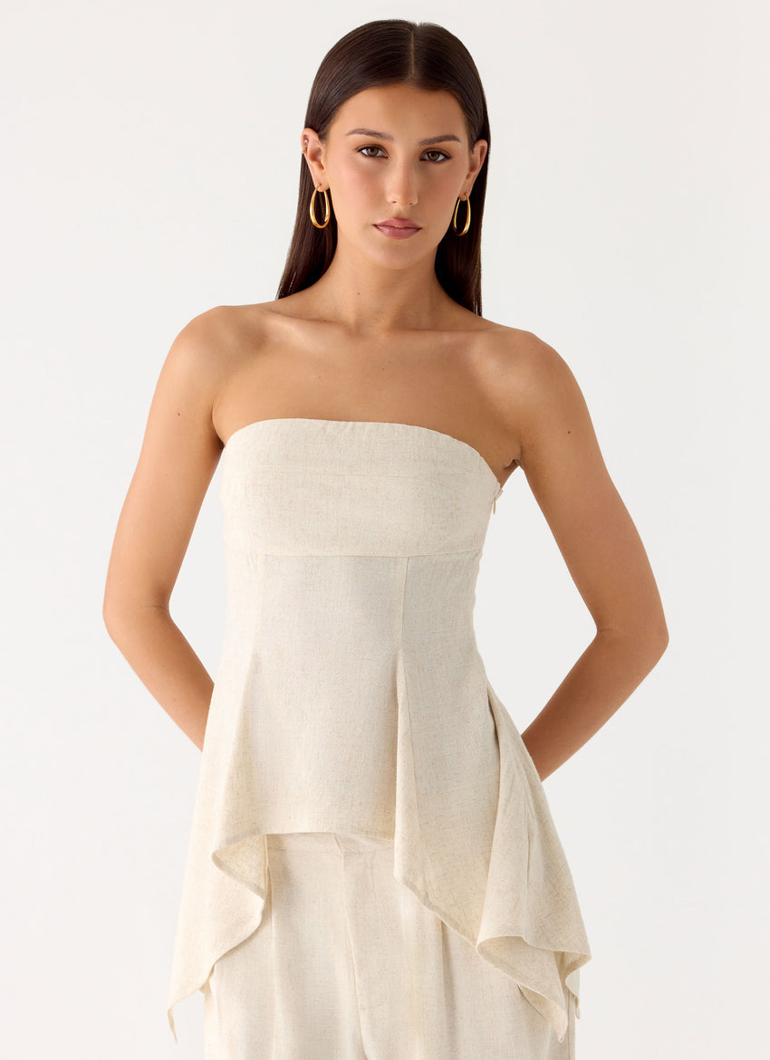 Rossi Hanky Hem Linen Top - Oatmeal