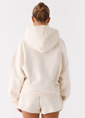 Signature Double Zip Up Hoodie - Cream