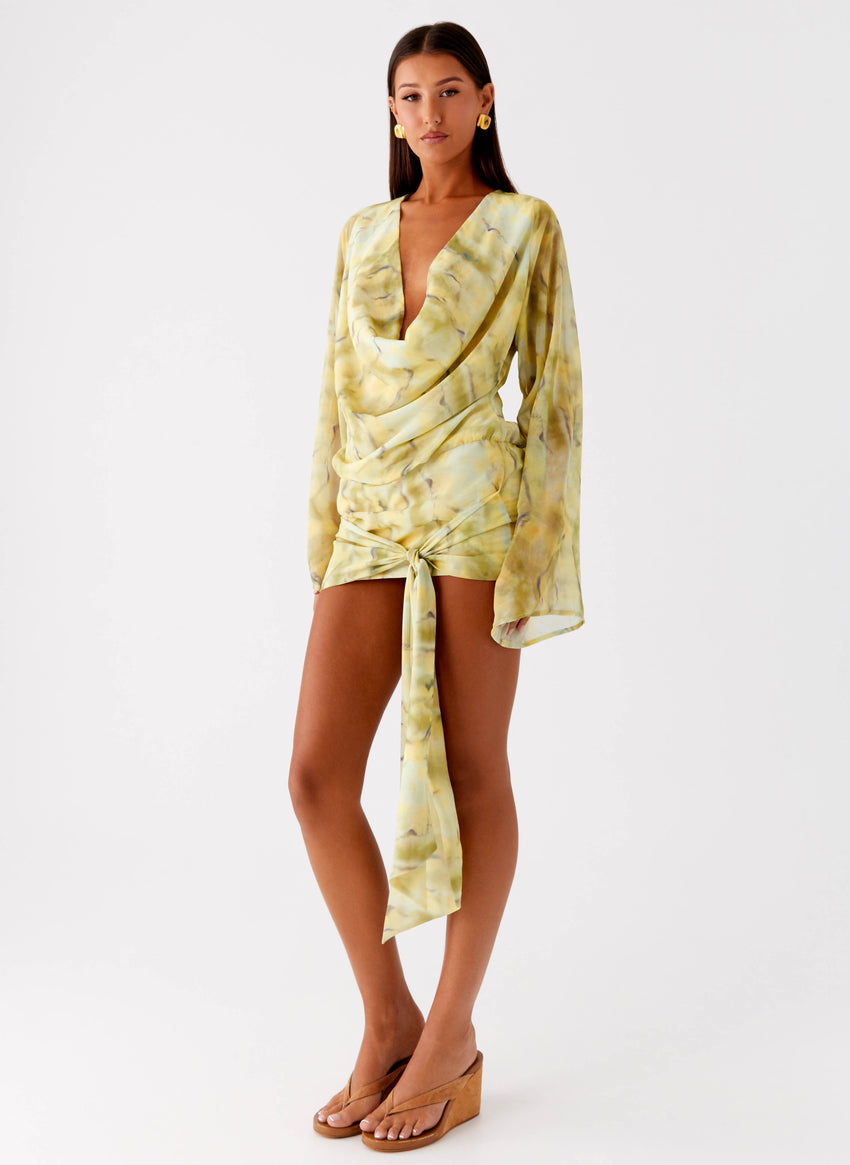 Sorrel Long Sleeve Mini Dress - Yellow Tie Dye