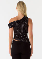 Stereotype One Shoulder Top - Black Polkadot
