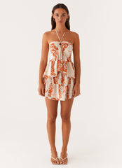 Summer Dreams Halterneck Top - Orange Blue Floral