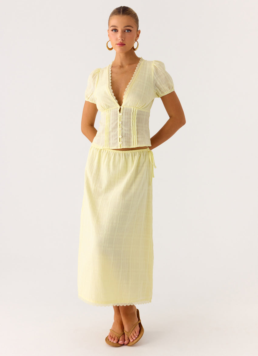 Sweet Lullaby Midi Skirt - Lemon Yellow