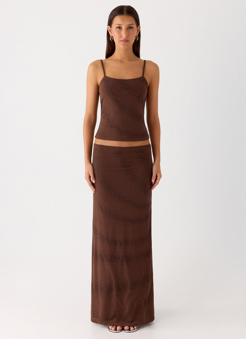 Sweet Sky Beaded Maxi Skirt - Chocolate
