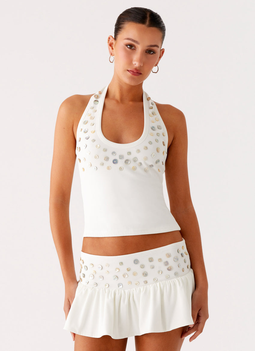 Vegas Nights Halter Neck Top - White