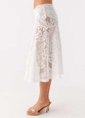 Virelle Lace Midi Skirt - Ivory